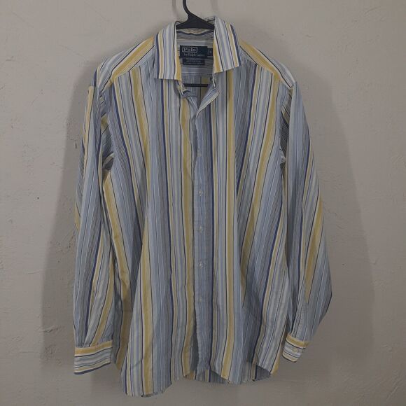 Polo Ralph Lauren Westerton Shirt Mens Medium Blue White Yellow Striped Button - Picture 1 of 7